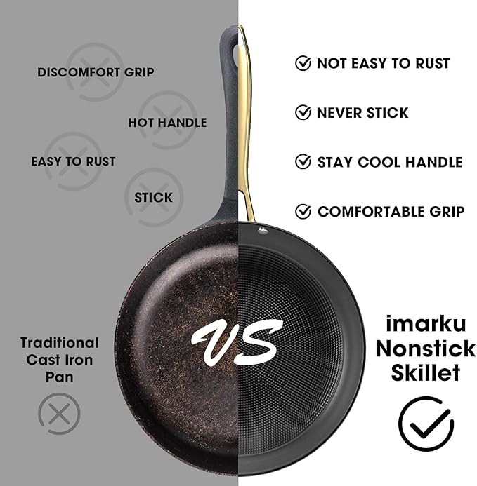 imarku Cast Iron Skillets, 12 Inch Cast Iron Pan, Professional Non Stick Frying Pans Long Lasting Nonstick Frying Pan Nonstick Pans Stay Cool Handle Easy Clean, Unique Christmas Gifts for Women/Men