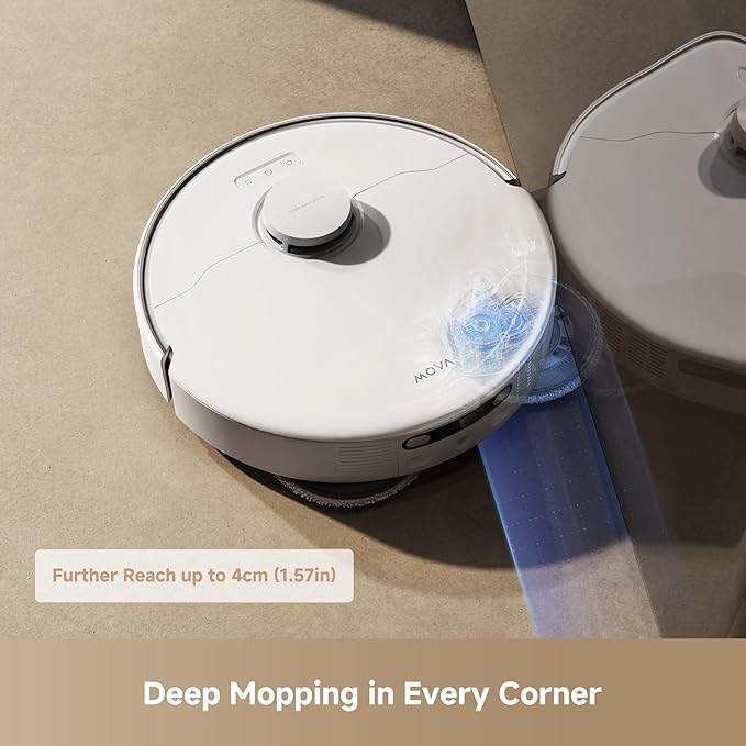 Mova P50 Ultra Robot Vacuum Cleaner with Flexible Mop, 19,000 Pa Suction Power with Anti-Tangle Brush, Corner and Edge Cleaning, 167??Automatic Cleaning & Self-Drying & Cleaning, Auto Empty & Refill