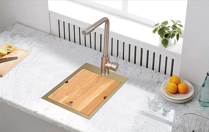 STARSTAR Workstation Ledge Top Mount/Drop-in Gold 304 Matte Stainless Steel Single Bowl For Kitchen,Yard, Office, Bar, Laundry Sink (15 x 20 x 10)