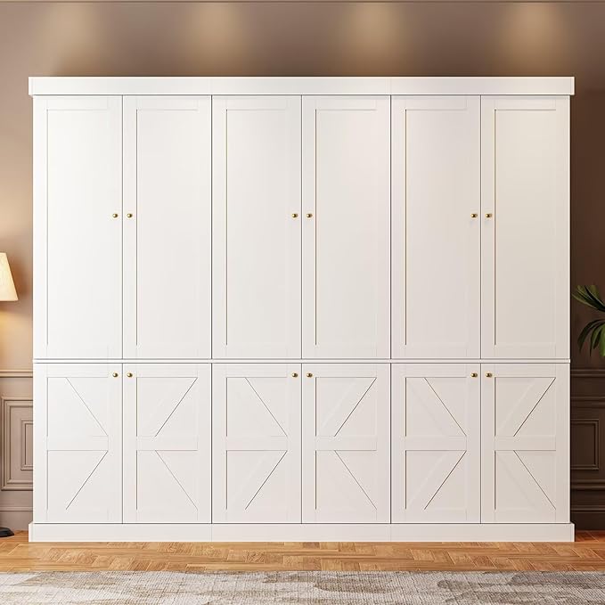 Vyre 70.8" Tall White Bookshelf with Doors, Farmhouse Modular Bookcase with 4-Tier Adjustable Shelves, Large Storage Cabinet for Home Office, Living Room
