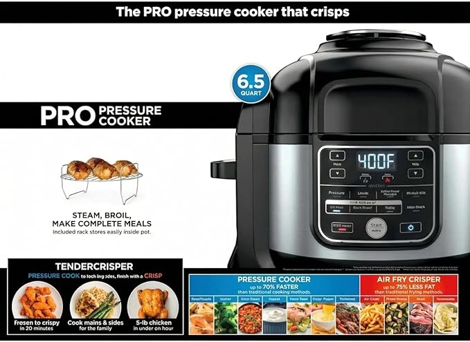 Ninja Foodi 10?멼n?? 6.5?멡t Pro Pressure Cooker & Air Fryer with TenderCrisp Technology, Precise Heating & Family?멣ized Capacity O300 (Black/Stainless 6.5qt)