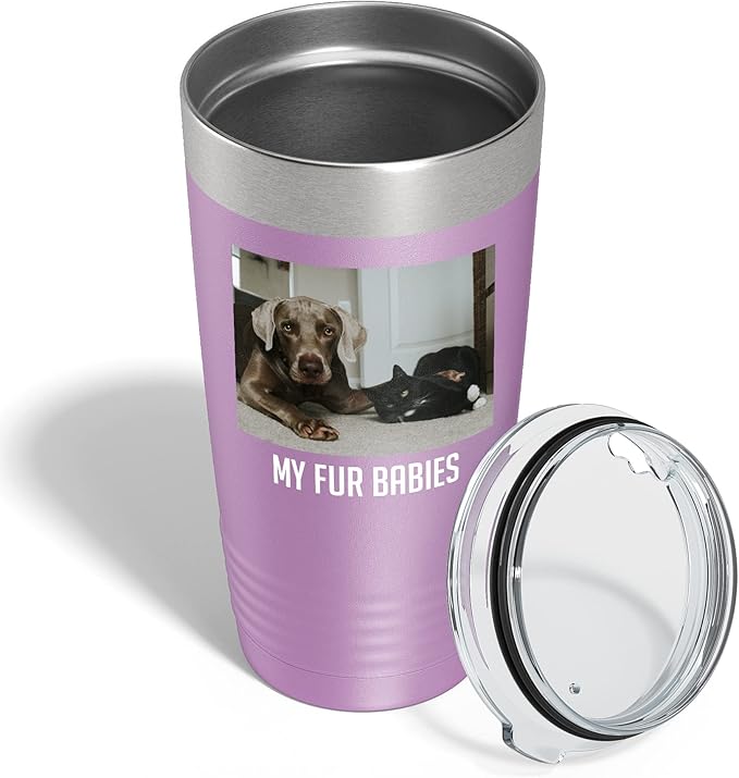Personalized 20oz (17 Colors) Photo Picture Printed Insulated Stainless Steel Powder Coated Tumbler with Lid ??Customized Mom Mother's Day Gift Gift for Men, Custom Mum Women Dad Men (Light Purple)