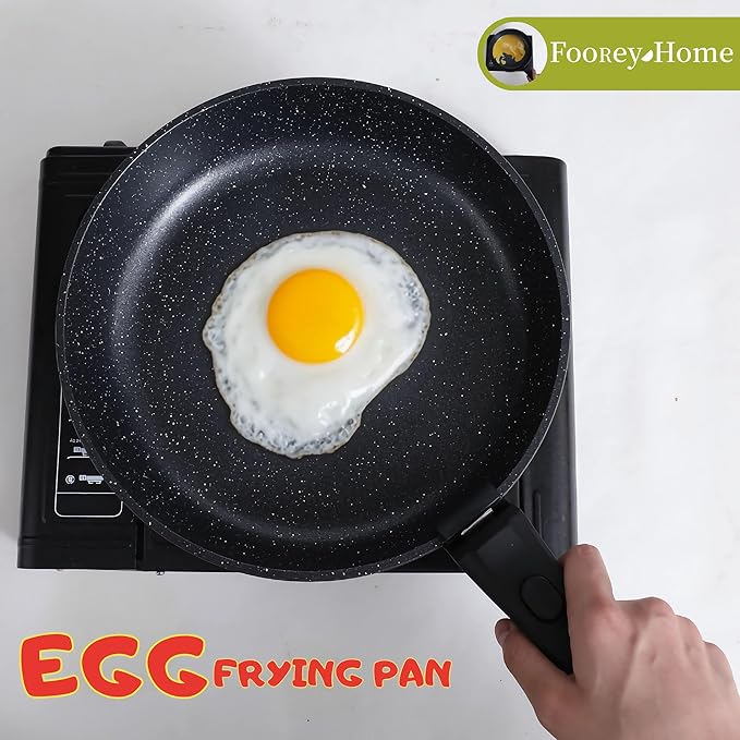 Frying Pan Set with Lid Nonstick Kitchen Cooking Pans 10??Skillets Pots and Pans Set with Detachable Handle Spatula Ladle Tong Induction Cookware Black 3.3QT and 10" Frying Pan Skillet
