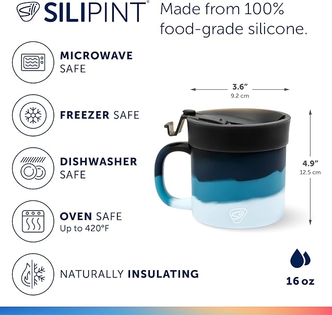Silipint 16oz Silicone Coffee Mug Tumbler with Flip Lid ??Unbreakable Dishwasher Safe Microwave Oven & Freezer Compatible ??Non-Toxic Reusable Cup for Hot Coffee Tea or Cold Drinks (Moon Beam)
