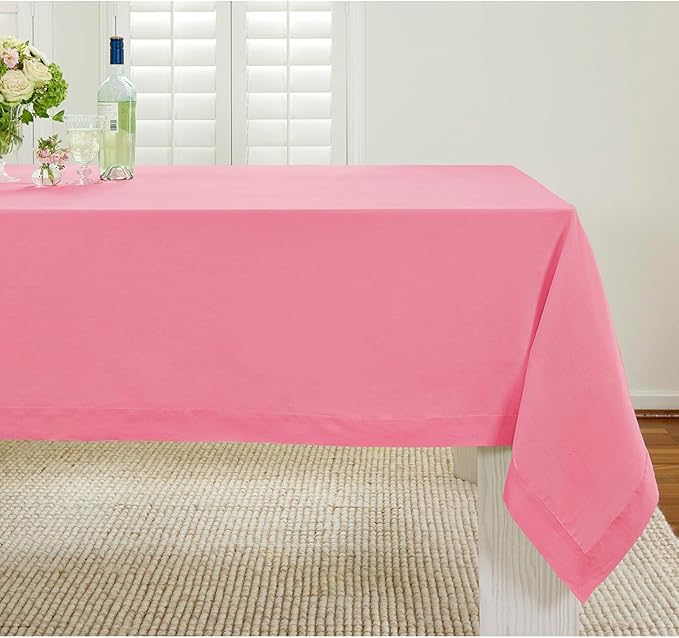 Solino Home Linen Tablecloth for Rectangle Tables 60 x 90 Inch - 100% Pure Linen Pink Carnation Table Cloth - Fete, Machine Washable Cloth Tablecloth for Valentines, Spring, Easter