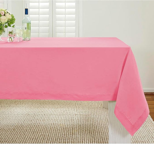 Solino Home Linen Tablecloth for Rectangle Tables 60 x 90 Inch - 100% Pure Linen Pink Carnation Table Cloth - Fete, Machine Washable Cloth Tablecloth for Valentines, Spring, Easter