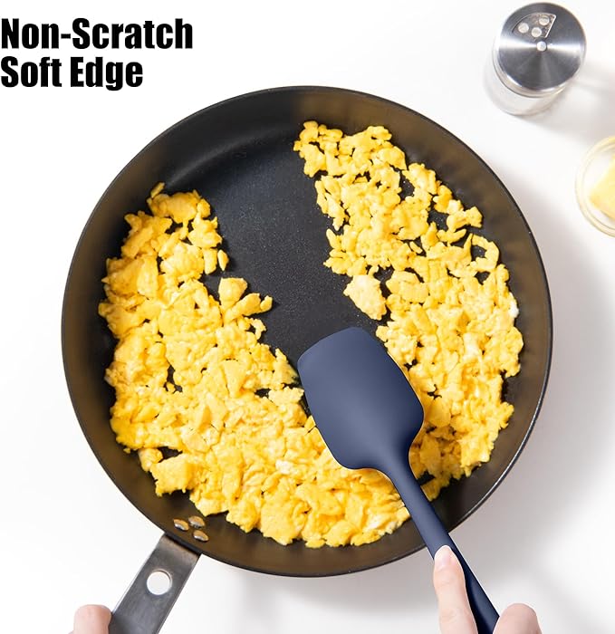 Heat Resistant Silicone Spoon Spatula, Doosu 600째F High Temp Flexible Cooking Spoons Kitchen Rubber Spoonula Scratch-Proof for Mixing Stirring Scraping Serving Non-Stick Cookware (11.4in, Navy Blue)