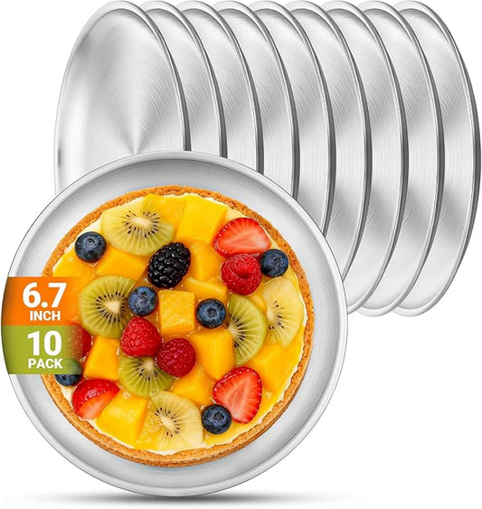 Stainless Steel Plates, 10 Set 6.7 inch Mini 201 Metal Food Serving Plate, Reusable Snack Eating Dishes Round Shatterproof Brushed Finish Dish Silver Dinnerware for Dinner Oven Dishwasher Safe