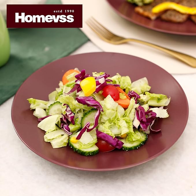 Stoneware Two-Tone Colors Life 12pc Dinner Set竊?Outside Shiny Black + Inside Matte glaze Plum