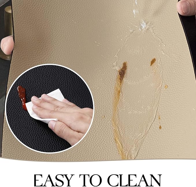 MOSAYT Vinyl Placemats Set of 6, Heat Resistant Place Mats 100% Waterproof Washable & Wipeable Faux Leather Reversible Table Mats for Kitchen Dining Party Indoor Outdoor, 12" x 17", Black/Khaki