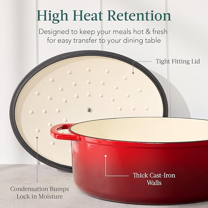 Best Choice Products Oval 7.5 Quart Enamel Cast-Iron Dutch Oven, Heavy-Duty Pre-Seasoned for Baking, Cooking w/Side Handles ??Red