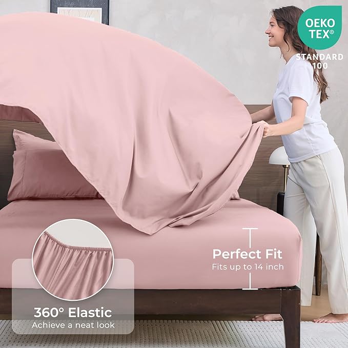 HEVUMYI Dusty Pink Cali-King Comforter Set - 7-Piece All Season Bed in a Bag Cali-King, Ultra Soft Bedding Set with Comforter, Flat Sheet, Fitted Sheet, Pillowcases, Pillow Shams