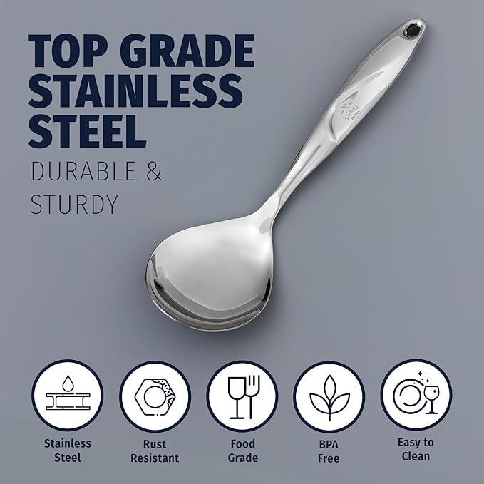 Zulay Kitchen Stainless Steel Serving Spoon - 11.5??Large Cooking & Serving Spoon with Ergonomic Handle - Durable, Rust-Resistant & Dishwasher Safe Kitchen Utensil for Cooking and Buffets
