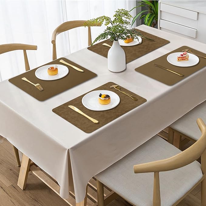 BLESWIN Faux Leather Placemats, Set of 6, 12횞17 Inch -Double Side Texture Color Table Mats, Heat-Resistant, Waterproof and Oil-Resistant, Suitable for Dining Room, Kitchen, Party, Outdoor - Khaki