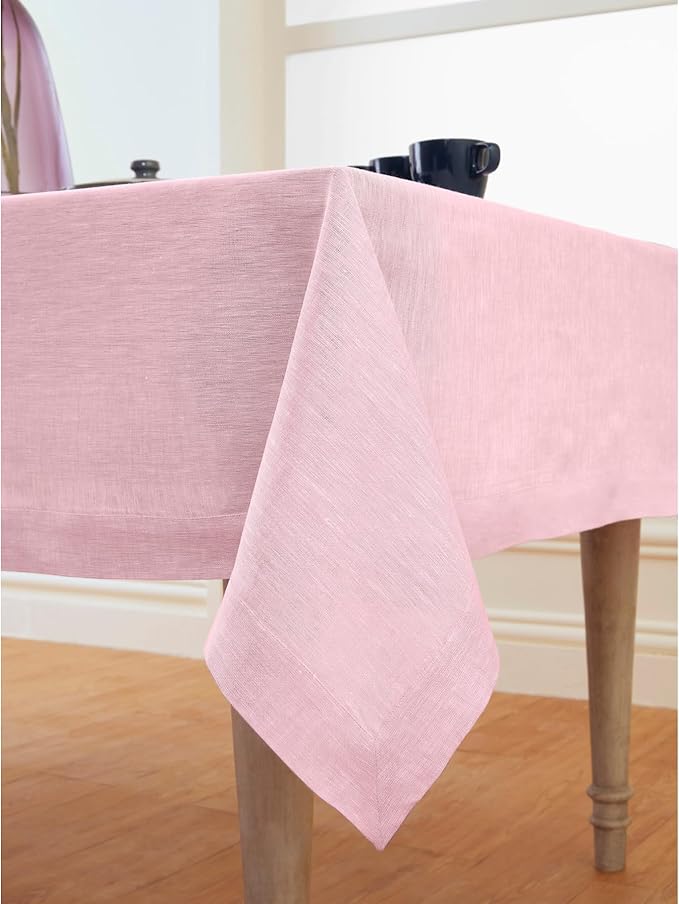 Solino Home Linen Tablecloth 60 x 156 Inch - 100% Pure Linen Bubblegum Pink Table Cloth for Rectangle Tables - Athena, Machine Washable Tablecloth for Christmas