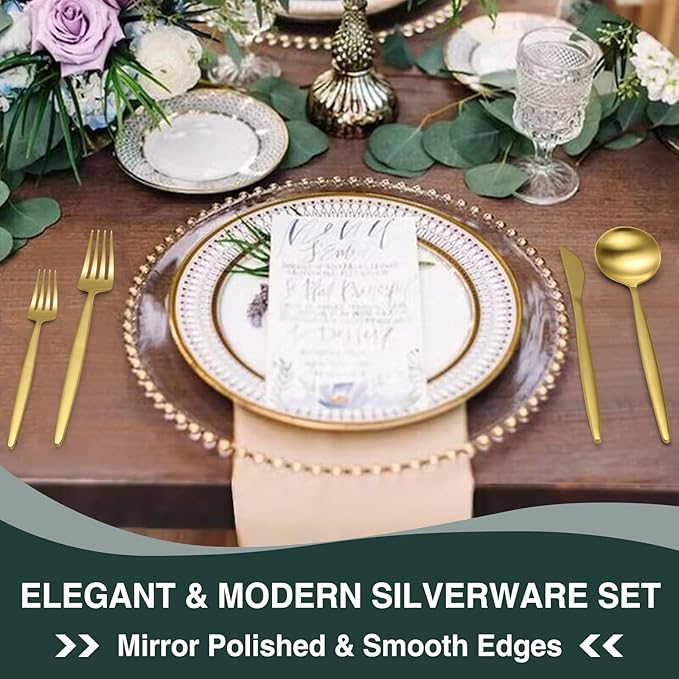 60 Pieces Stainless Steel Silverware Set, Flatware Cutlery Set Service for 12, Tableware Cutlery Set Include Knife Fork Spoon Set, Utensils for Home, Restaurant, Hotel, Dishwasher Safe (Gold)