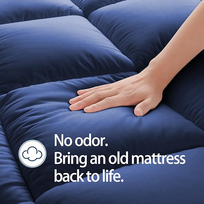 Mattress Topper Twin XL for Back Pain, Extra Thick Mattress Pad Cover, Plush Pillow Top, Deep Elastic Pocket, Navy