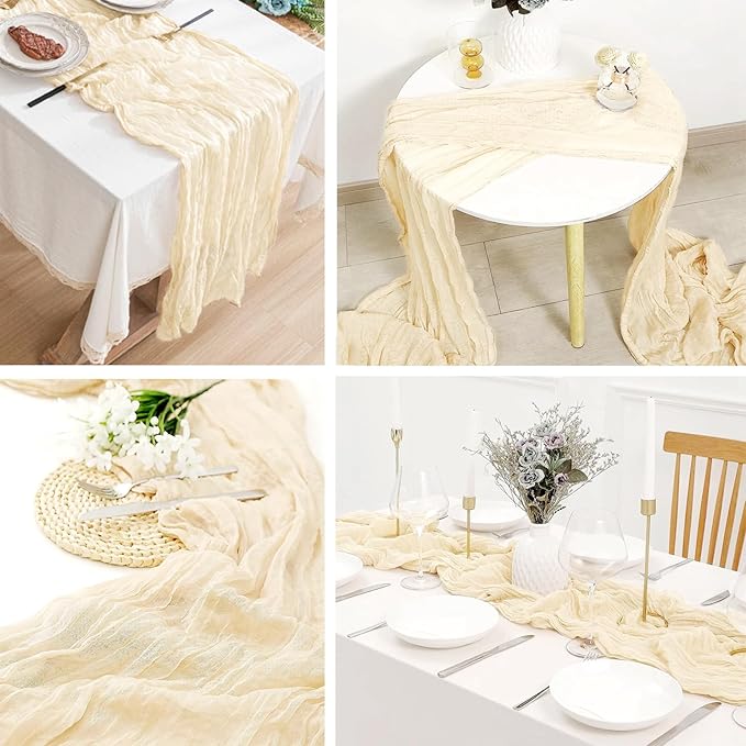 8 Pack Ivory Cheesecloth Table Runner 20 x 120 inch Gauze Table Runners 10 FT Long,Semi Sheer Cheese Cloth Fabric Table Runner Bulk for Wedding,Party,Baby Shower,Bridal Shower Decoration