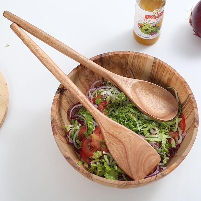 2PCS Acacia Wooden Spoons For Cooking-14 Inch Smooth Finish Cooking Spoons-Comfortable Grip Wood Spoons for Cooking - Non-Stick Cooking Utensils (Spoon + Cooking Spatula)