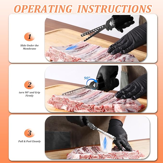 PRC STANDARD Rib Membrane Remover Tool, 304 Stainless Steel Rib Skin Puller with Sharp Tip, Non-Slip Silicone Handle, Heavy-Duty BBQ Rib Membrane Peeler for Pork Ribs, Grill & Smoking Prep Black