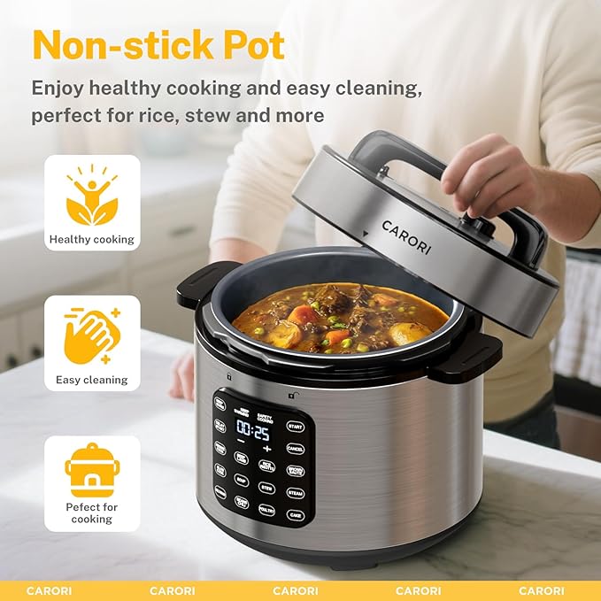 9-in-1 Electric Pressure Cooker, 1000W Instant Multi-Cooker with IMD Touchscreen, Olla de Presion, Non-Stick Pot, Rice Cook, Slow Cook, Steamer, Saut챕, Warmer, Safe Venting, Silver 8 Qt