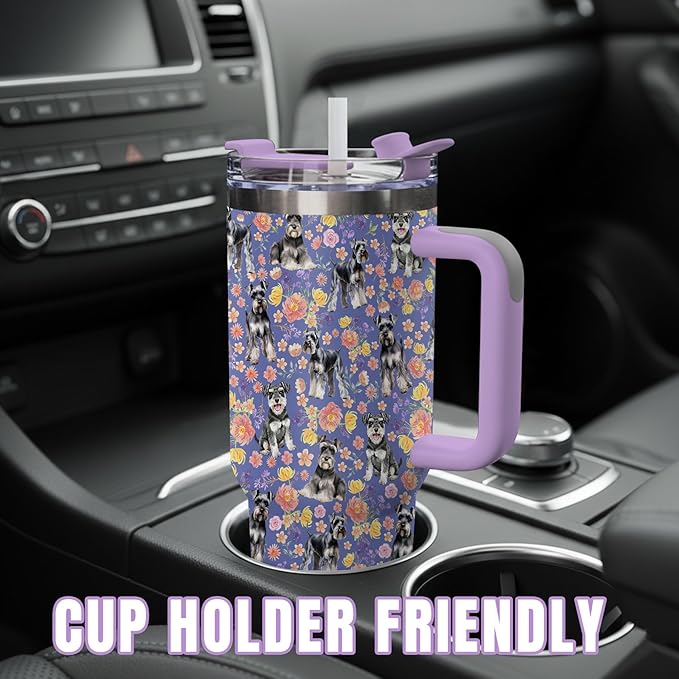 Yogusut Schnauzer Gifts for Women, 40oz Stainless Steel Insulated Tumbler Travel Mug Cup with Handle Straw, Gifts for Dog Mom Dog Lover