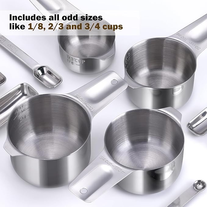 AMOHEE 20Pcs Measuring Cups and Spoons Set, Includes 7pcs Stainless Steel Measuring Cups, 12 Measuring Spoons with Leveler for Cooking & Baking, Dishwasher Safe