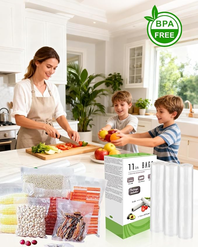 Vacuum Sealer Bags for Food, Food Saver Space Saver Vacuum Storage Bags, 3 Rolls 11??x 10', BPA Free, Heavy-Duty Vacuum Storage Bags For Sous Vide-Compatible with Most Vacuum Sealers