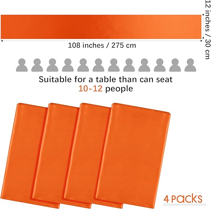 Aneco 4 Pack Satin Table Runner 12 x 108 Inch Orange Long Bright Silk and Smooth Fabric Party Table Runner for Wedding Banquet Party Decoration