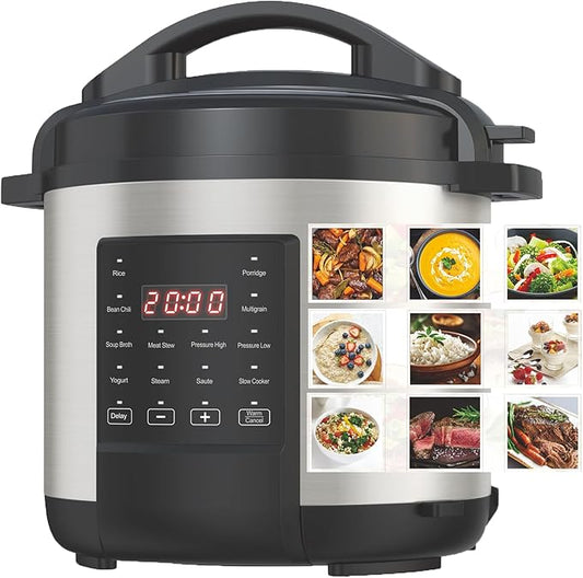 EMB Ironblade 7-in-1 Multi Cooker, 6-Liter, 1000W Stainless Steel Programmable Pressure Cooker, Slow Cooker, Rice Maker, Steamer, Saut챕 Pan, Food Warmer, Yogurt Maker