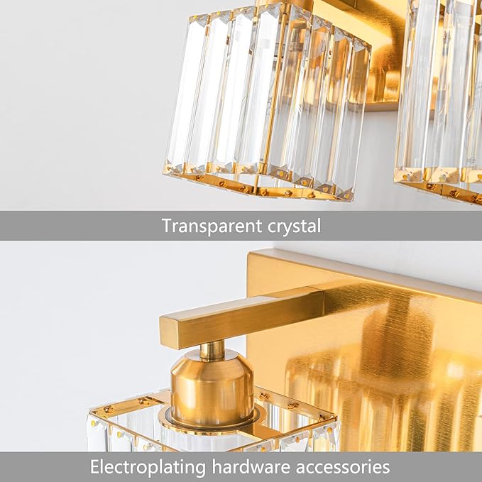 Modern Bathroom Vanity Light 2-Lights Gold Crystal Bathroom Wall Light Vanity Light Fixturesï¼?2.59-inch Modern Minimalist Design