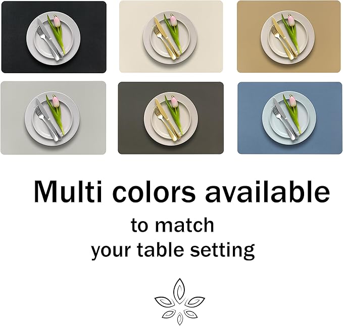 More D챕cor Faux Leather Placemats Set of 6 for Dining Table ??Waterproof, Wipeable, Washable, Stain & Heat Resistant, Non-Slip Table Mats ??12 X 17 Inch, (Solid Ivory, 6)