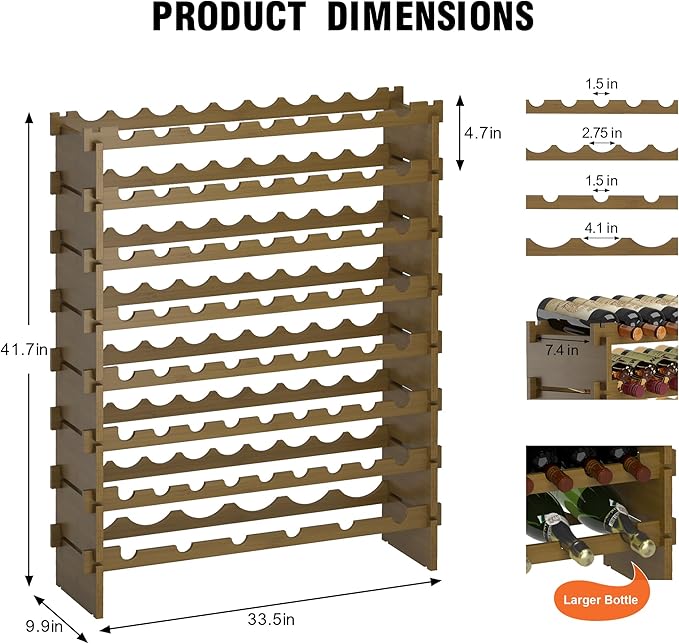 Wine Rack Freestanding Floor Bamboo Stackable Wine Storage Racks Wall Mounted, Modular Wine Bottle Stand Holder Display Shelf for Cabinet, Kitchen, Bar (Walnut)
