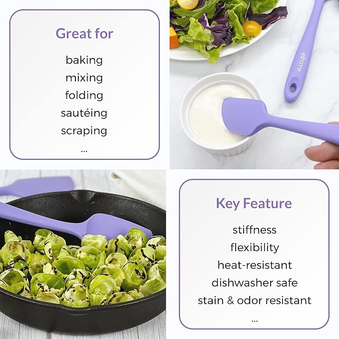 Elihome Chef Series 3 Piece Silicone Spatula Set - 600째F Heat Resistant Non Stick Rubber Kitchen Scraper Spatulas for Cooking, Baking, and Mixing ??BPA Free and LFGB Certified Silicone, Purple Color
