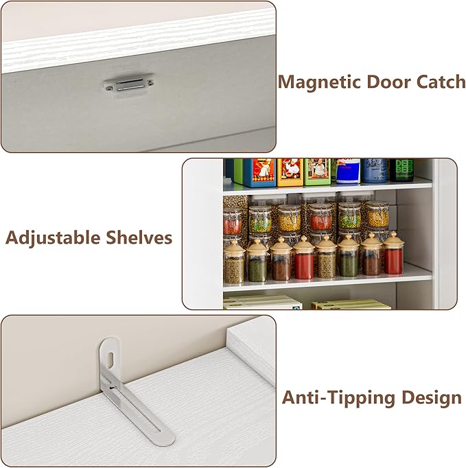 Pantry Organizers and Storage Cabinet, 70??Barn Door White Kitchen Cabinet with Drawers and Adjustable Shelf, Tall Pantry for Kitchen, Dining Room, Living Room Bedroom