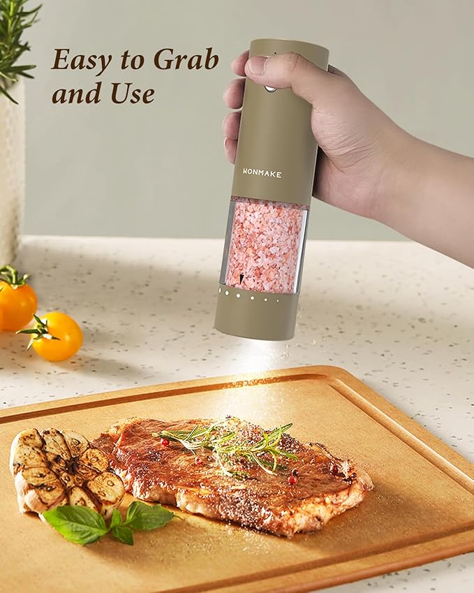 Electric Salt and Pepper Grinder Set - Automatic Refillable Salt and Pepper Grinders with Charging Base & LED Light, 6-Level Adjustable Coarseness with External Dial, Ideal Kitchen Gadget竊똁rown