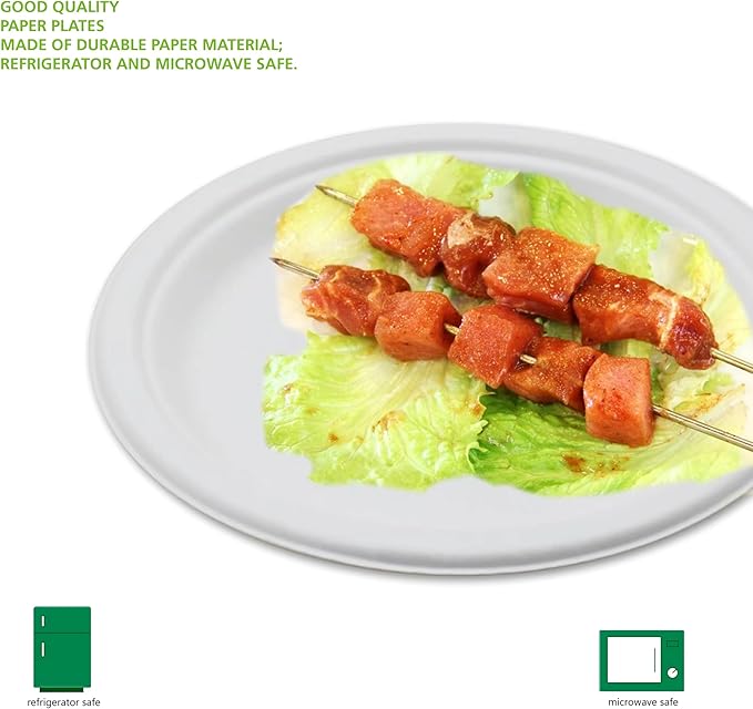 9-Inch Compostable Paper Plates ??Heavy-Duty Disposable Bagasse (Sugarcane Fiber) Plates, Eco-Friendly Biodegradable Dinnerware, Microwave-Safe & Leak-Proof (150-Pack)