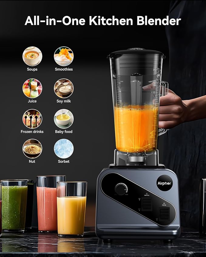 Blenders for Kitchen, 2000W Professional Blender, 68oz Large Capacity with 27oz To-Go cup, Smoothie Blender with 35000RPM to Make Soups, Jams, Frozen Fruit&More, Dishwasher Safe, BPA-Free
