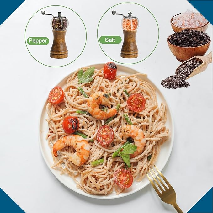 Pepper Mills, Classical Roast Black Manual Pepper Grinder Set竊똇and Shake Salt Mill竊똓etro Style Wood竊?Acrylic竊똂eramic Blades竊똌etal Handle, Enjoy Fresh Pepper (Walnut color 1pcs-6in)