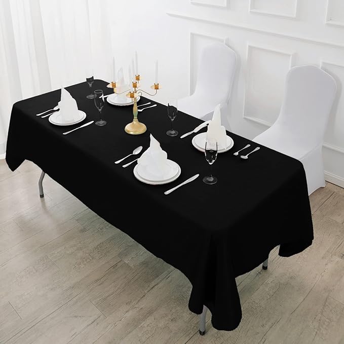 Fokitut 6 Pack Rectangle Tablecloth, 90x156 Inch, Stain Resistant and Wrinkle Polyester Table Cloth, Fabric Table Cover for Kitchen Dining, Wedding, Party, Holiday Dinner-Black