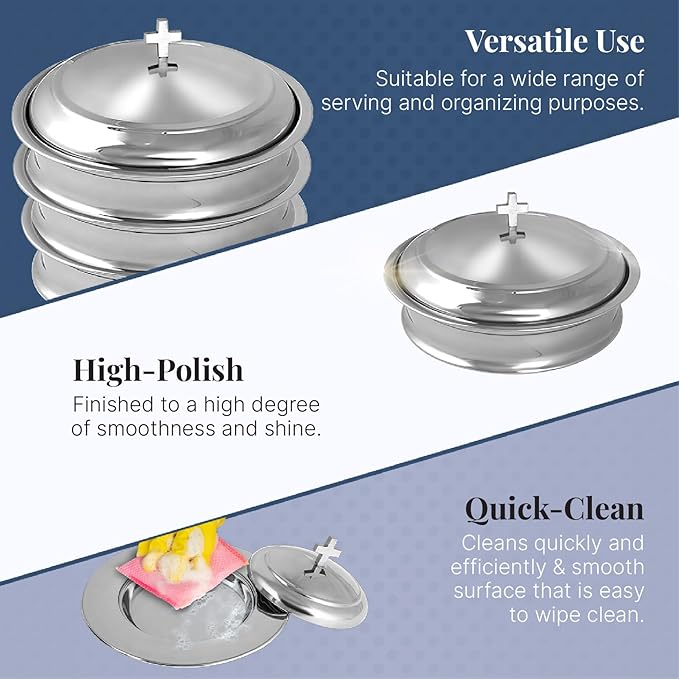 Communion Ware Holy Stacking Bread Plate With A Lid - Stainless Steel (Mirror/Silver)