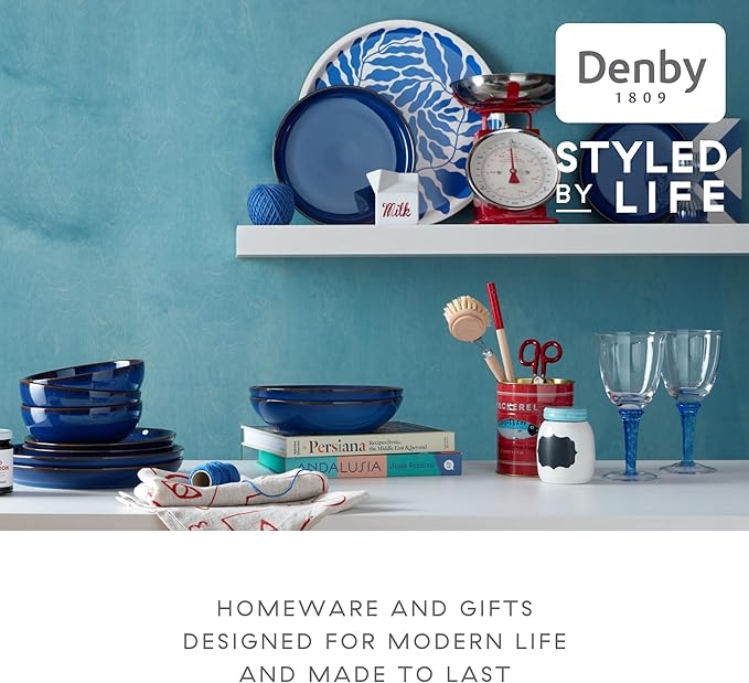 Denby - Imperial Blue Coffee Beakers/Mug Set of 4-11.5oz - Stoneware Tea Cup Mug Set - For Office & Home - Dishwasher Safe - Ceramic Tea Cups With Deep Blue Glaze - Chip Resistant