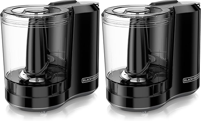 BLACK+DECKER 3-Cup Electric Food Chopper, HC300B, One Touch Pulse, 175W Motor, Stay-Sharp Blade, Dishwasher Safe (Pack of 2)