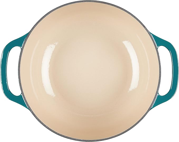 Lodge 6 Quart Enameled Cast Iron Dutch Oven with Lid ??Dual Handles ??Oven Safe up to 500째 F or on Stovetop - Use to Marinate, Cook, Bake, Refrigerate and Serve ??Lagoon