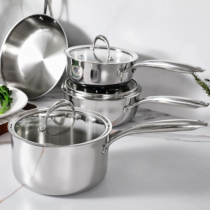 KEAWELL K3 Premium 3-Quart Tri-Ply Stainless Steel Saucepan with Lid, Induction & Oven Safe up to 600째F, Even Heating, Professional Cookware for All Stovetops (3-Qt)