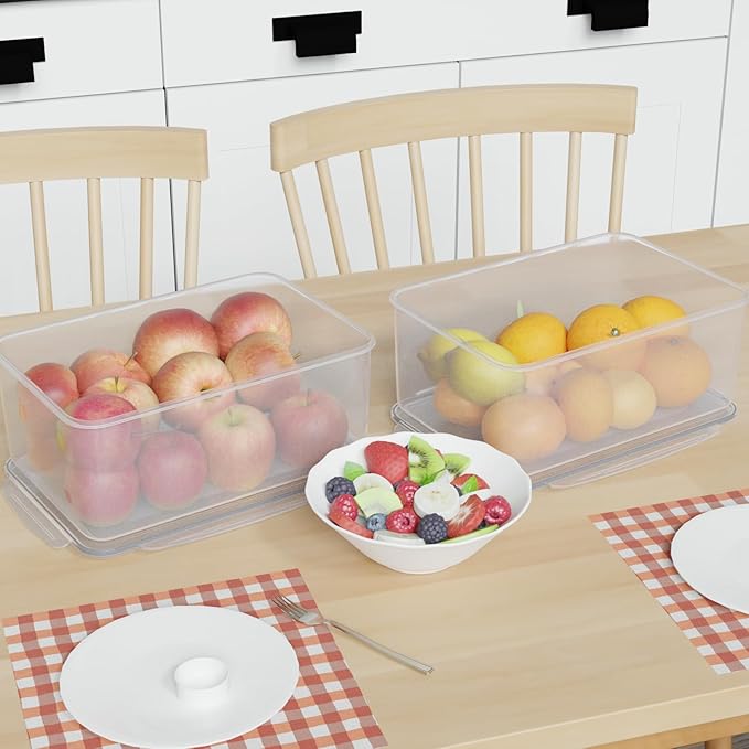 4 Packs 15 Quarts Large Rectangular Fresh Food Storage Containers, Clear Fresh Food Storage Box with Lid and Handle, Plastic Airtight Freezer Container