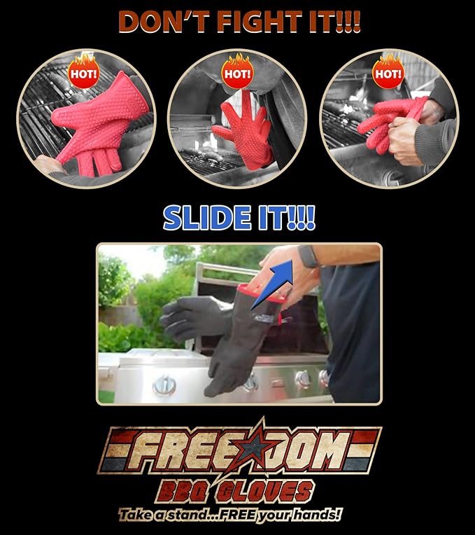 MagneCHEF Freedom BBQ Gloves ??932째F Extreme Heat Resistant Neoprene Grilling Gloves ??Patented Magnetic EZ On/Off Safety Clips ??Waterproof, 14??Long Cuff for Grills, Smokers, Fryers & Ovens