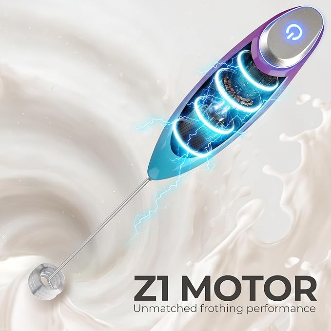 Zulay Kitchen Patented Tornado Triple Whisk Milk Frother with 4 Duracell Batteries ??Handheld Foam Maker for Coffee, Lattes, Matcha & Hot Chocolate ??Rich, Creamy Froth in Seconds