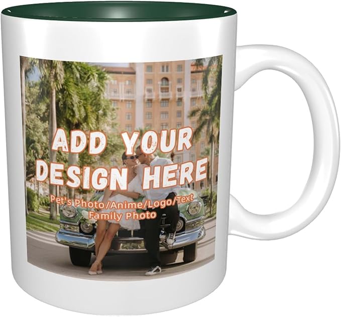 Custom Color Mugs with Partial or Full-Size Printing Customizable Photos and Text Coffee Mugs Creative Multicolor Designs Image (Partial, Dark Green)