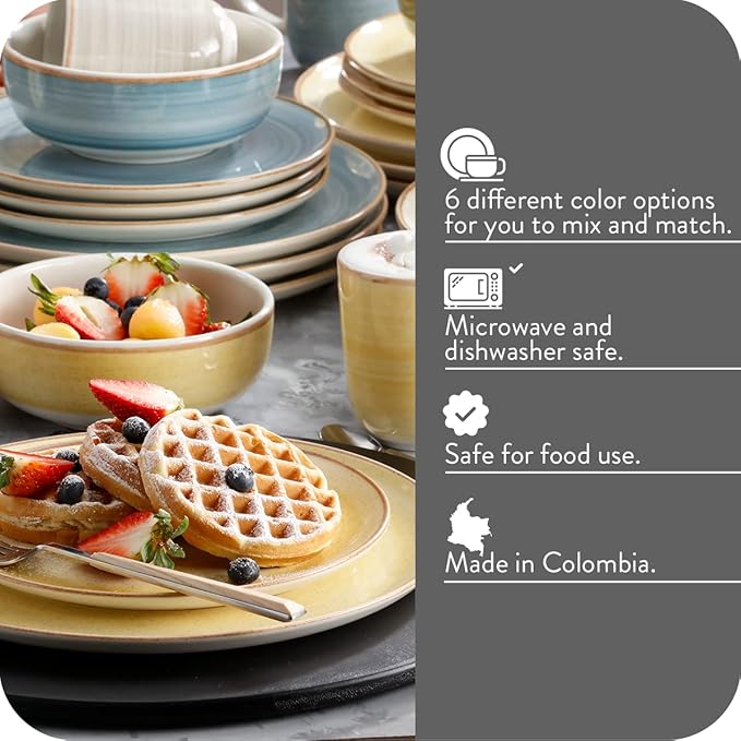 Corona 16 ?뱎iece Yellow Hand-painted Vintage Style Ceramic Dinnerware Sets, Plates, Bowls and Mugs, Service For 4, Mustard Caoba